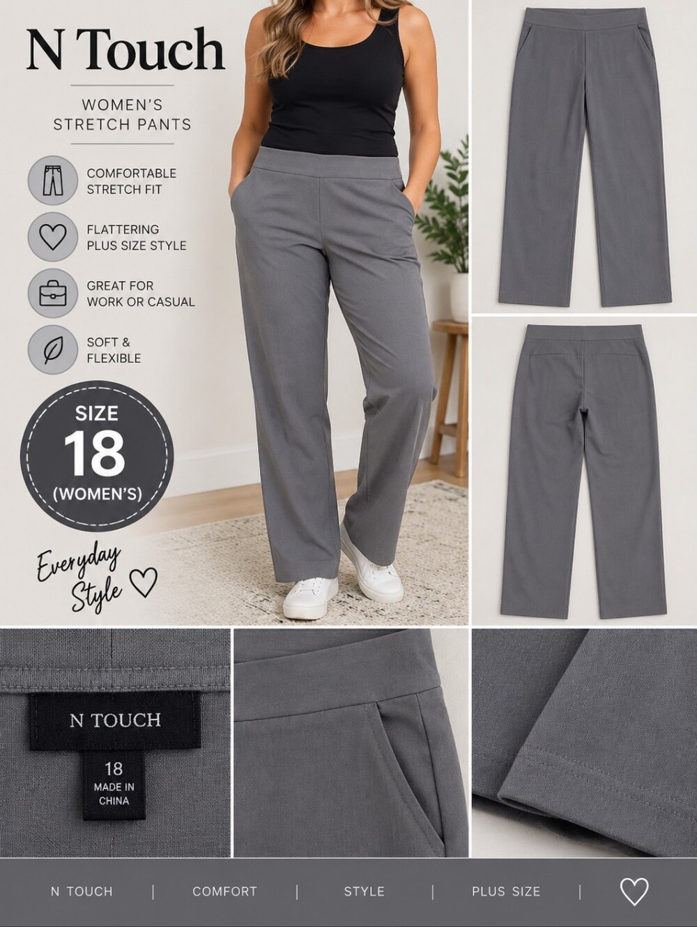 New n touch Women's size 18 Grey stretch pants #16